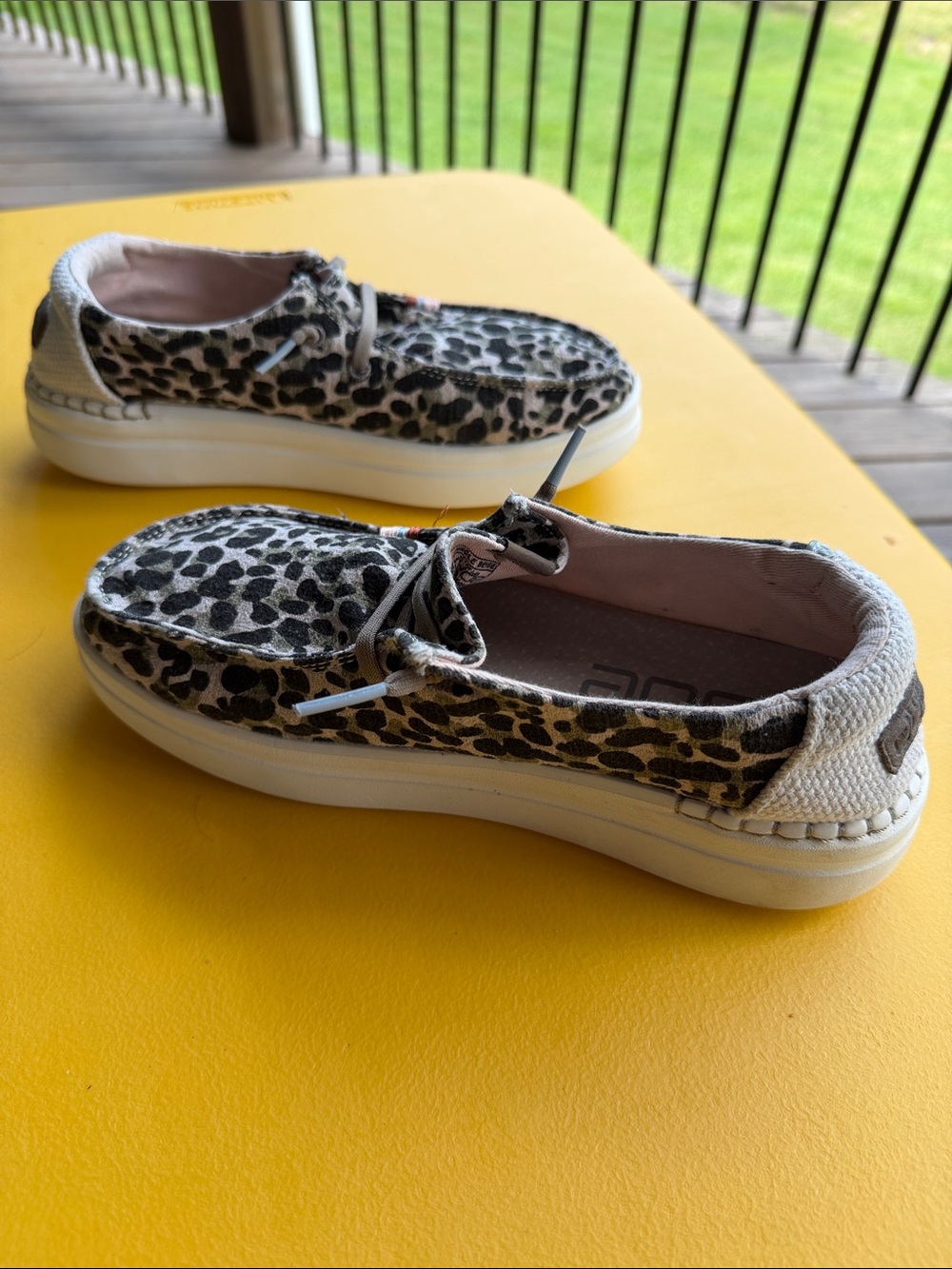 Hey Dude Womens Leopard Print Slip-On Sneakers - Beige/Black